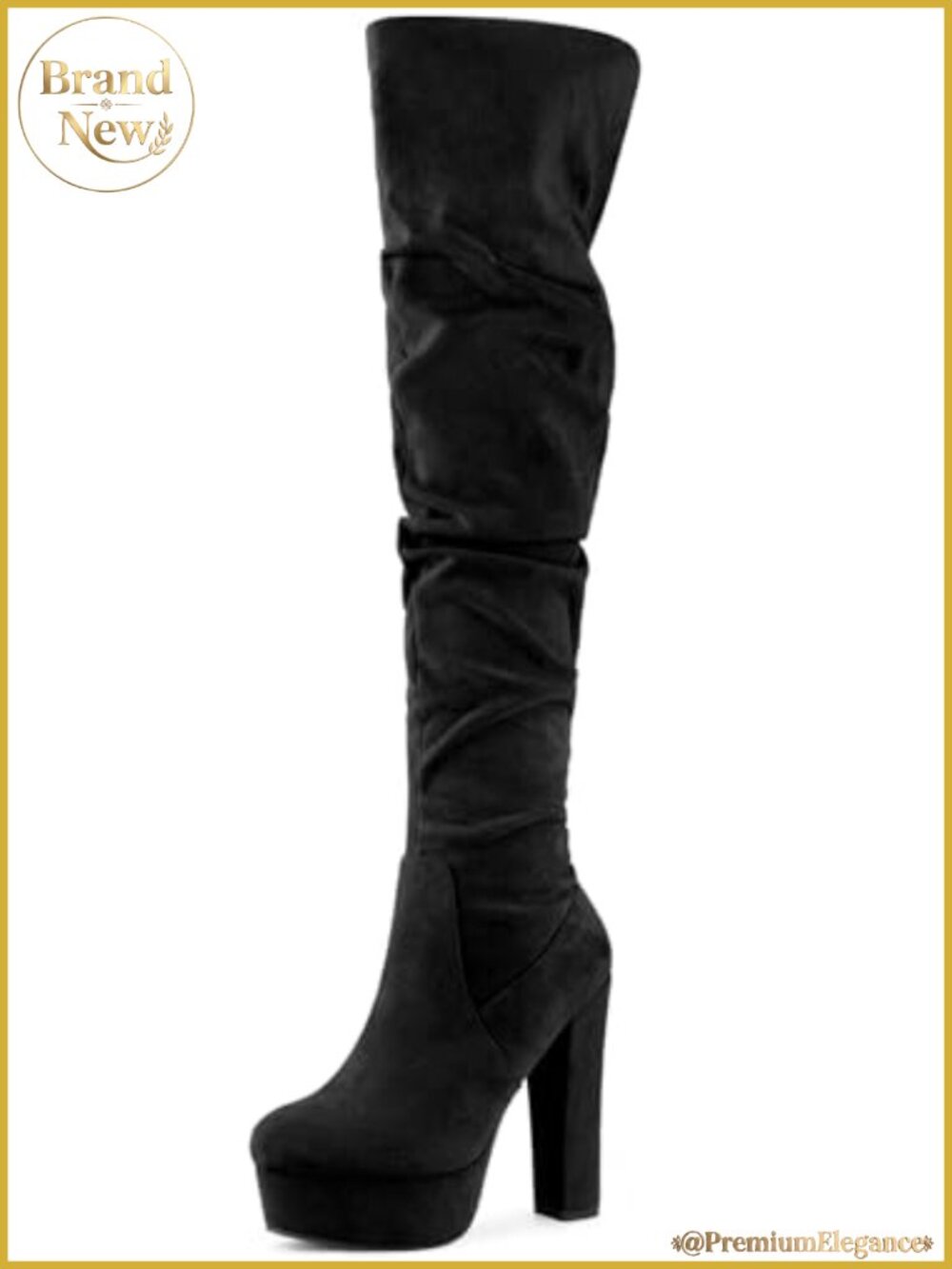Faux Suede Platform Thigh High Boots Chunky Heel Round Toe